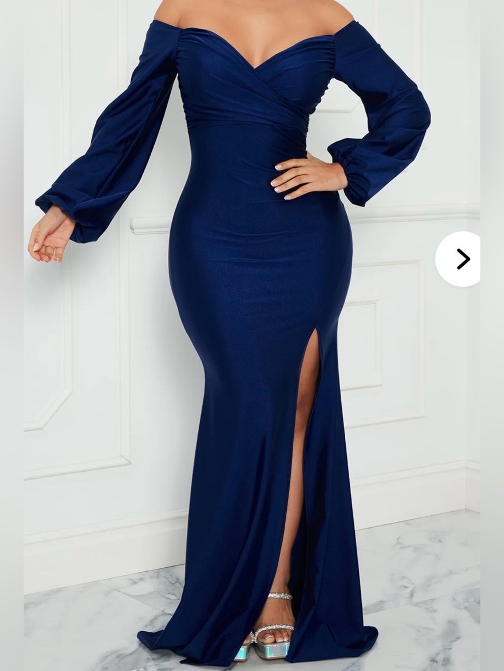 Fashion Nova Denise Off The Shoulder Navy Maxi Dress NWT Size Large